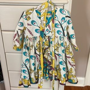 Jelly the pug 3/4 sleeve dress with tie sash size 4